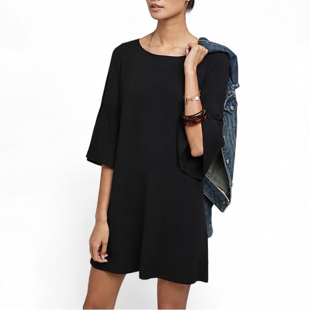 Anthropologie Moth Chester Bell Dress Black Sweater Knit Bell Sleeve Mini XS